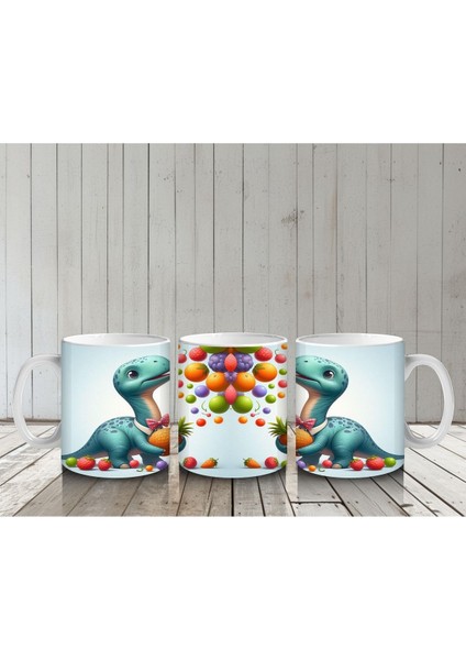 Çocuklara Sütü Sevdiren Meyve Tutan Sevimli Dinozor Desenli Kupa Bardak indirimleri
