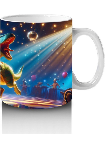 Çocuklara Sütü Sevdiren Disko Topu Altında Dans Eden Dinozor Desenli Kupa Bardak modelleri