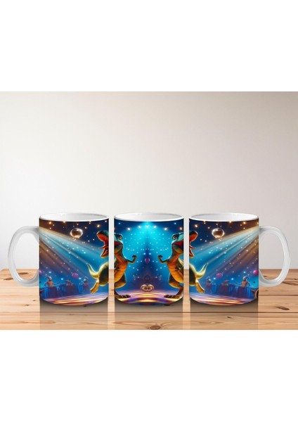 Çocuklara Sütü Sevdiren Disko Topu Altında Dans Eden Dinozor Desenli Kupa Bardak fırsatları