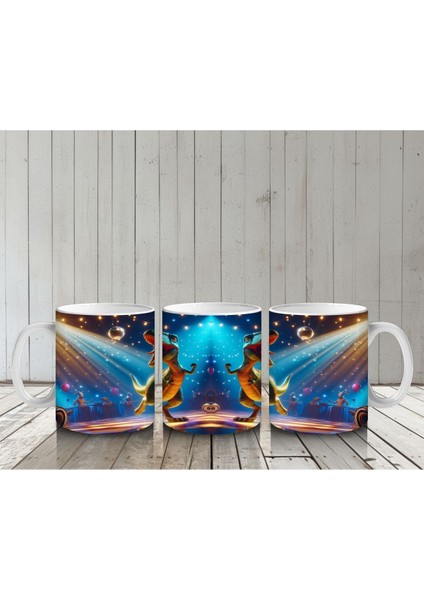 Çocuklara Sütü Sevdiren Disko Topu Altında Dans Eden Dinozor Desenli Kupa Bardak indirimleri