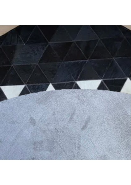 %100 Doğal Dana Derisi Kaymaz Taban Premium Yuvarlak Patchwork Halı - Siyah Beyaz modelleri