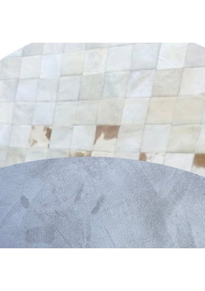 %100 Doğal Dana Derisi Kaymaz Taban Premium Yuvarlak Patchwork Halı - Kahverengi Beyaz modelleri