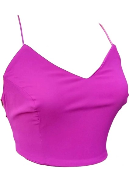 Regata Krep Kumaş Astarlı Fuşya Ip Askılı Sırt Detay Krep Kısa Boy 40 cm