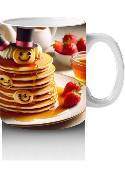 Çocuklara Sütü Sevdiren Şapkalı Gülümseyen Pancake Desenli Kupa Bardak modelleri