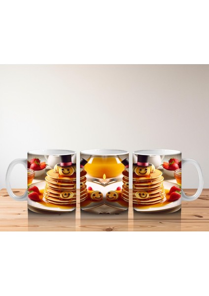 Çocuklara Sütü Sevdiren Şapkalı Gülümseyen Pancake Desenli Kupa Bardak fırsatları