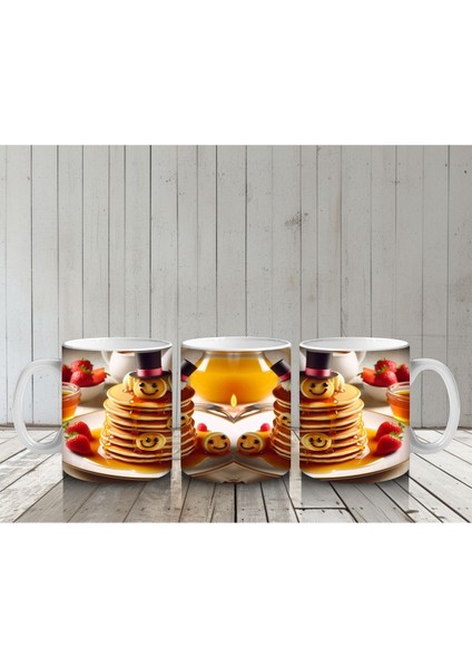 Çocuklara Sütü Sevdiren Şapkalı Gülümseyen Pancake Desenli Kupa Bardak indirimleri