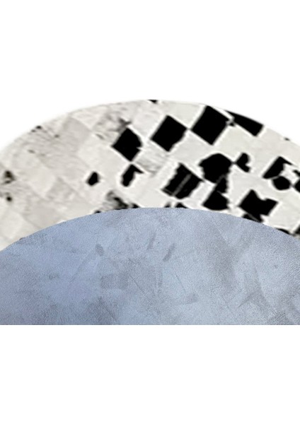 %100 Doğal Dana Derisi Kaymaz Taban Premium Yuvarlak Patchwork Halı - Siyah Beyaz fırsatları