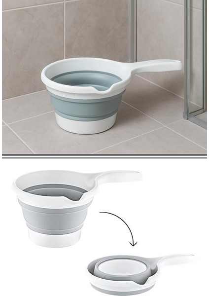Katlanır Bebek Banyo Maşrapası, Saplı Akordiyon Oluklu Çok Amaçlı Maşrapa 1,2 Litre