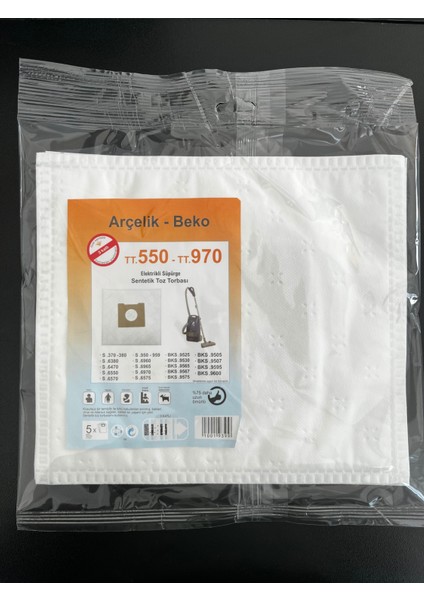 15 Adet Arçelik- Beko TT550- TT970 Elektrikli Süpürge Sentetik Toz Torbası