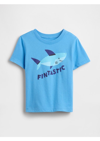 Erkek Bebek Mavi Gap Logo Grafikli T-Shirt