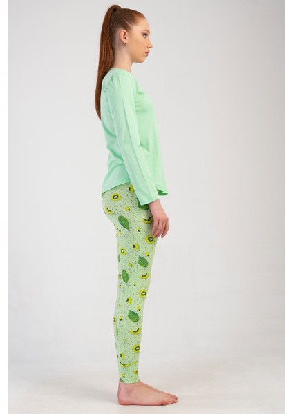 Pamuklu Kadın Uzun Kol Tayt Pijama Takım , 502033