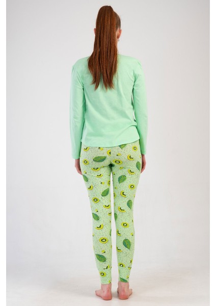 Pamuklu Kadın Uzun Kol Tayt Pijama Takım , 502033