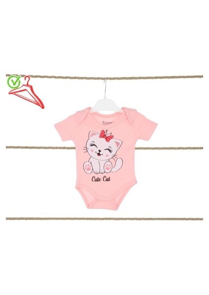 Kız Bebek Çocuk Zıbın Body Kedi Baskılı