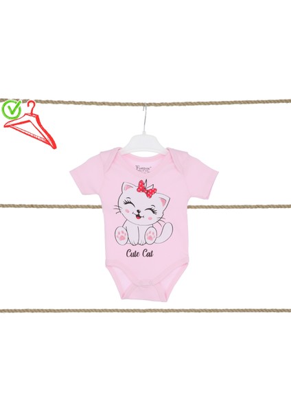Kız Bebek Çocuk Zıbın Body Kedi Baskılı