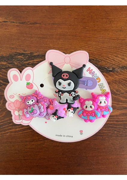 Kawaii Sanrio Kuromi 1 Kart 7'li Kız Çocuk Toka Seti