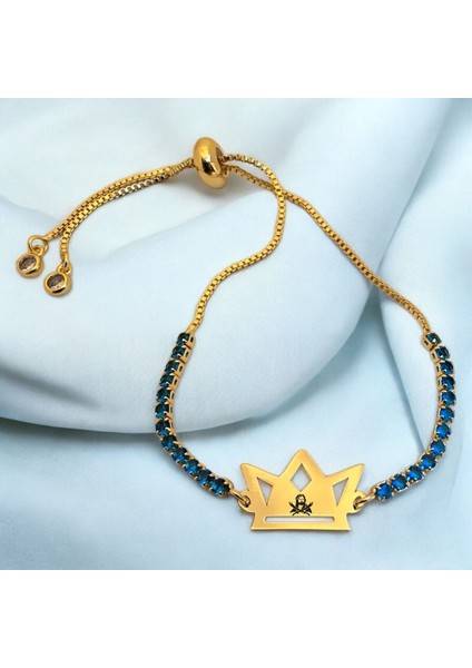 Hz Ali Temalı Taç Figürlü 14 Ayar Altın Plakalı Mavi Taş Desenli Hediye Bileklik-466SEMBOL fiyatları