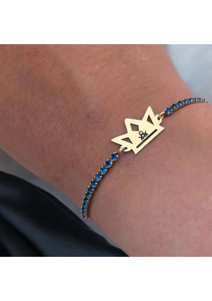 Hz Ali Temalı Taç Figürlü 14 Ayar Altın Plakalı Mavi Taş Desenli Hediye Bileklik-466SEMBOL indirimleri