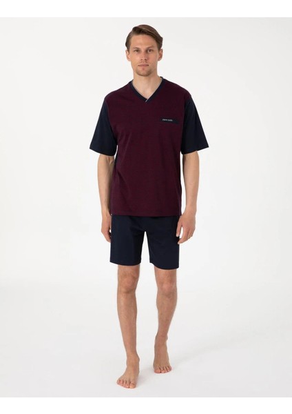 Erkek Bordo Jakarlı Kısa Kol Şortlu & Uzun 3'lü Özel Kutulu Pijama Takım