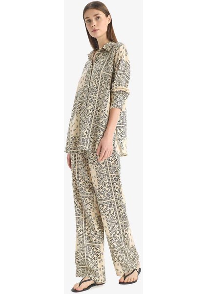 Yeni Sezon Regular Fit Şal Desenli Viskon Plaj Pantolonu-Fall In Love fırsatları