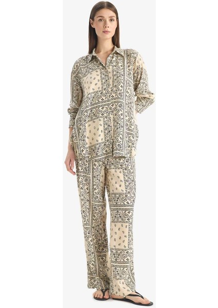 Yeni Sezon Regular Fit Şal Desenli Viskon Plaj Pantolonu-Fall In Love indirimleri