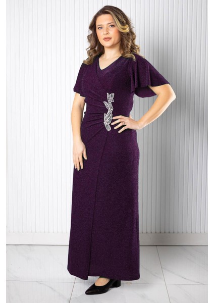 Taş Aksessuarlı Simli Abiye Mürdüm MDA2533 fiyatları