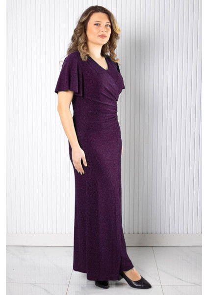 Taş Aksessuarlı Simli Abiye Mürdüm MDA2533 modelleri