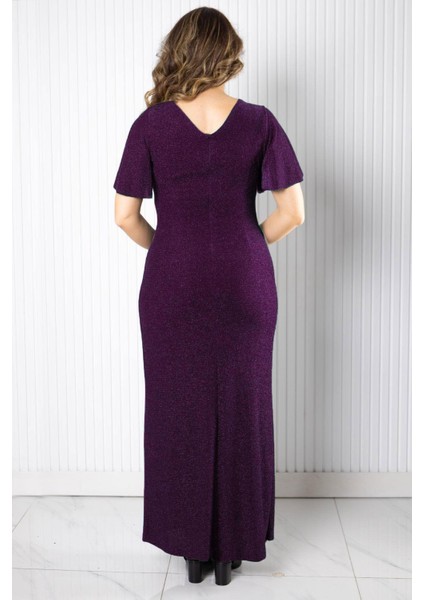 Taş Aksessuarlı Simli Abiye Mürdüm MDA2533 indirimleri