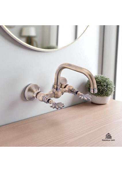 Isaoğlu Yapı Antik Gold Duvardan Batarya Özel Seri Klasik Eskitme Gold Armatür Pirinç