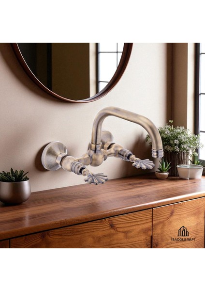 Isaoğlu Yapı Antik Gold Duvardan Batarya Özel Seri Klasik Eskitme Gold Armatür Pirinç fiyatları