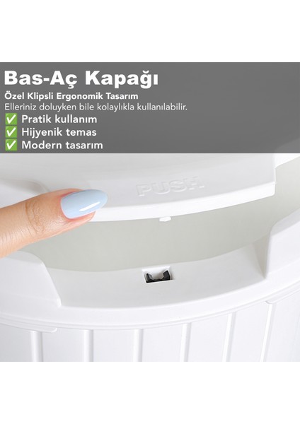 Bas Aç Kapaklı Çöp Kovası - Click Kapak Pedallı Çöp Kovası Banyo Mutfak Çöp Kovası 12 Litre Beyaz fırsatları