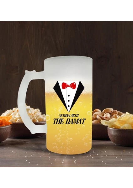 Kişiye Özel Damat Tasarımlı Buzlu Cam Bira Bardağı 50CL