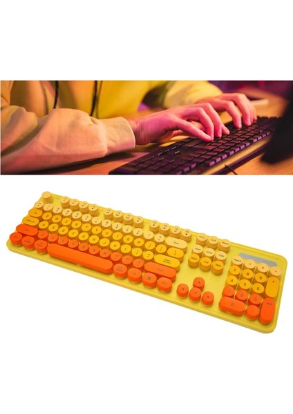 Renkli Retro Daktilo Kablosuz Türkçe Gaming Vintage Q Klavye -Turuncu