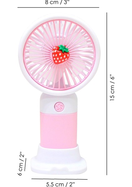 Çilek Figürlü Şarjlı El Fanı - Standlı Taşınabilir Şarj Edilebilir Soğutucu Mini Masa Fanı Pembe indirimleri