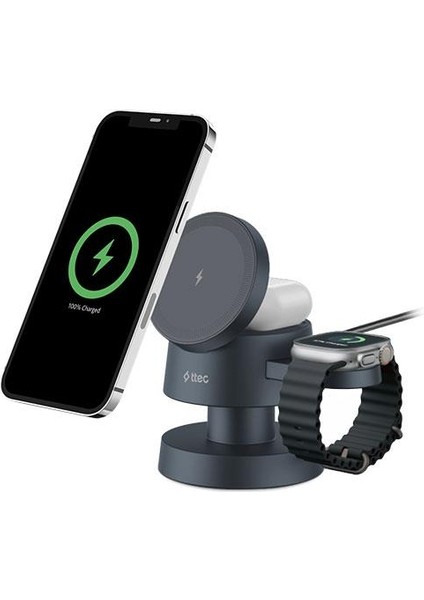 Aircharger Quattro Mini Magsafe Uyumlu 4’ü 1 Arada iPhone + Apple Watch + Airpods LED Aydınlatm
