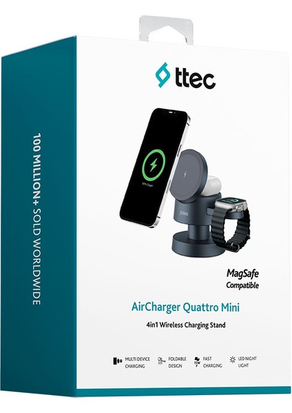 Aircharger Quattro Mini Magsafe Uyumlu 4’ü 1 Arada iPhone + Apple Watch + Airpods LED Aydınlatm