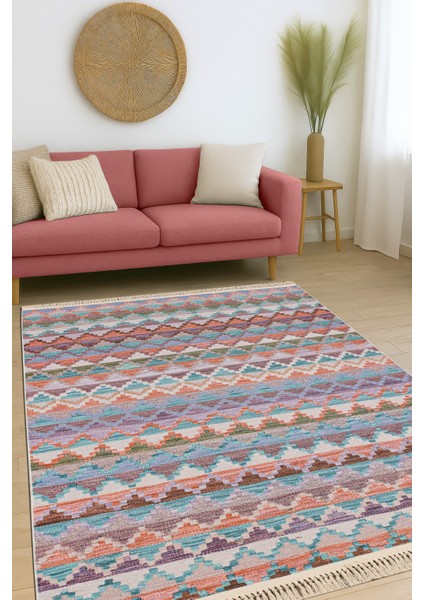 Satürn Dijital Baskılı Halı Makinede Yıkanabilir Dokuma Şönil Kilim Etnik Eskitme Desen Vintage Ev Oda Koridor Halısı