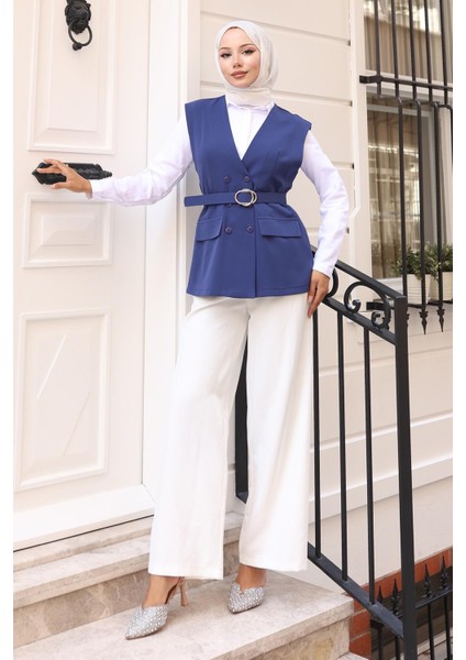 V Yaka Yelekli Takım Indigo 19254