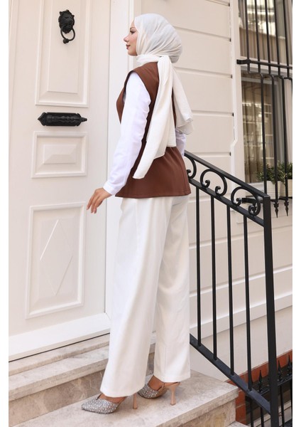 V Yaka Yelekli Takım Kahverengi 19254 fırsatları