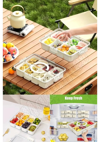 3lü Kilit Kapaklı 8 Bölmeli Taşınabilir Saklama Kabı Kahvaltılık Organizer Piknik Seti Gıda Kutusu modelleri