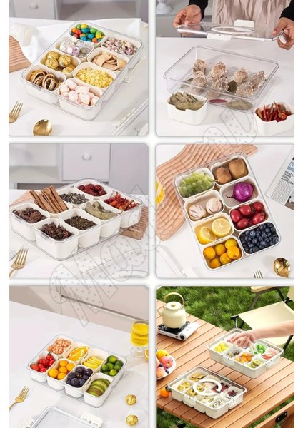 3lü Kilit Kapaklı 8 Bölmeli Taşınabilir Saklama Kabı Kahvaltılık Organizer Piknik Seti Gıda Kutusu fırsatları