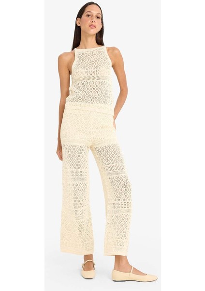 Yeni Sezon Wide Leg Geniş Paça Ajur Triko Pantolon modelleri