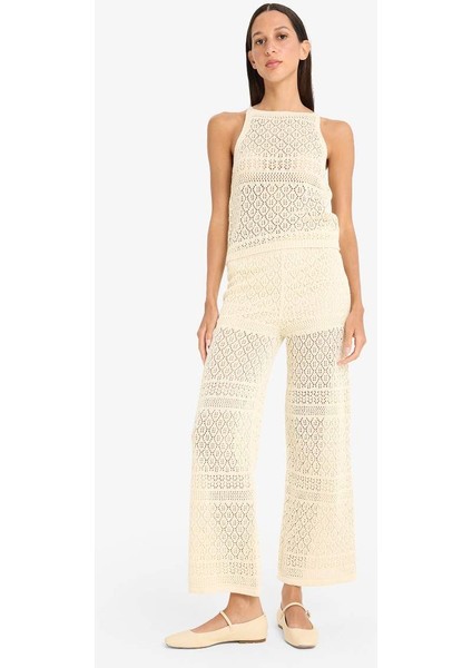 Yeni Sezon Wide Leg Geniş Paça Ajur Triko Pantolon indirimleri