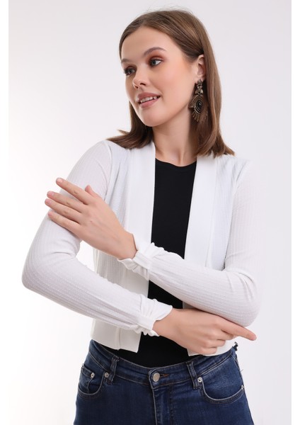 Sakow Kadın Yumuşak Dokulu Penye Kol ve Ense Bant Detaylı Jakarlı Kısa Hırka & Bolero - modelleri