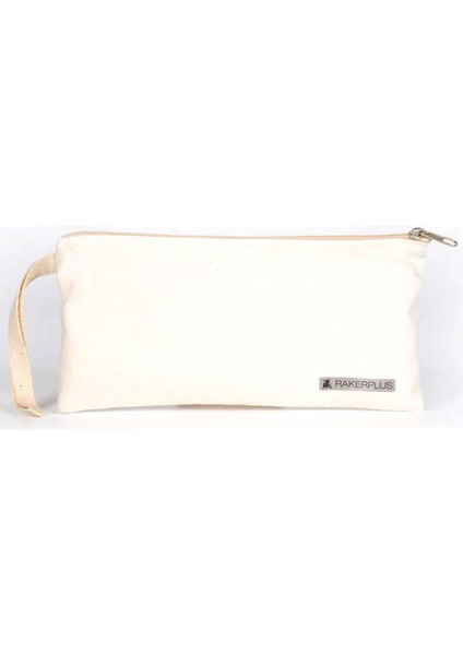 Krem 21X10 cm Fermuarlı Gabardin Kumaş Kalemlik