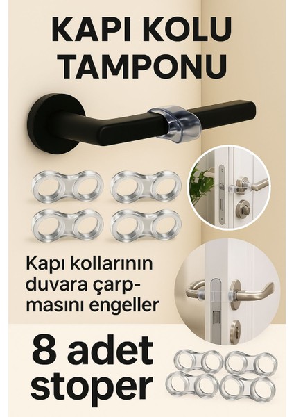 8'li Kapı Kolu Koruyucu Şeffaf Stoper 8 Adet