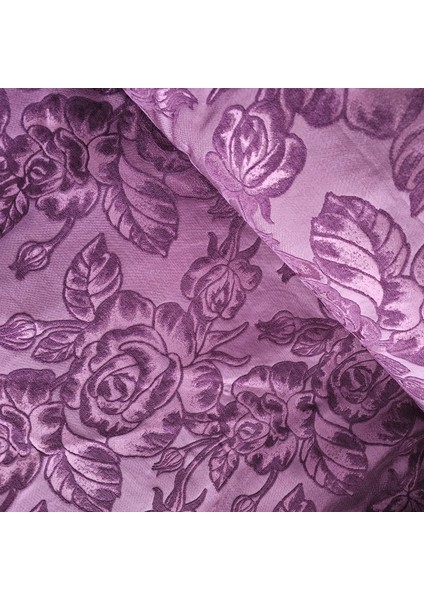 Pikelik Gül Desen Violet Renk Şönil Kumaş indirimleri