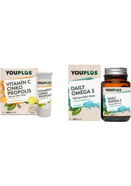 Vitamin C Çinko Propolis 20 Efervesan Tablet + Youplus Daily Omega-3 30 Kapsül Avantajlı Paket