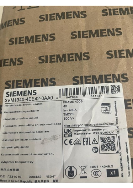 3VM1340-4EE42-0AA0 36KA 400A Kompakt Termik Manyetik Güç Şalteri fiyatları