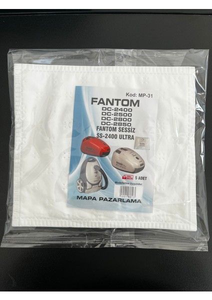 15 Adet Fantom Elektrikli Süpürge Uyumlu Sentetik Toz Torbası
