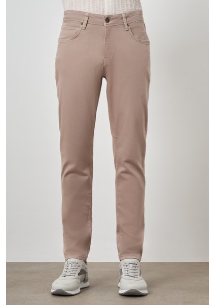 Erkek Bej Pamuk 5 Cep Slim Fit Jean Kot Pantolon